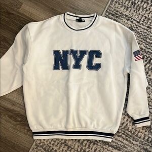 Charlotte Russe White and Blue Crewneck Sweater